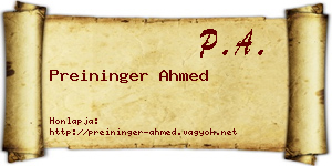 Preininger Ahmed névjegykártya